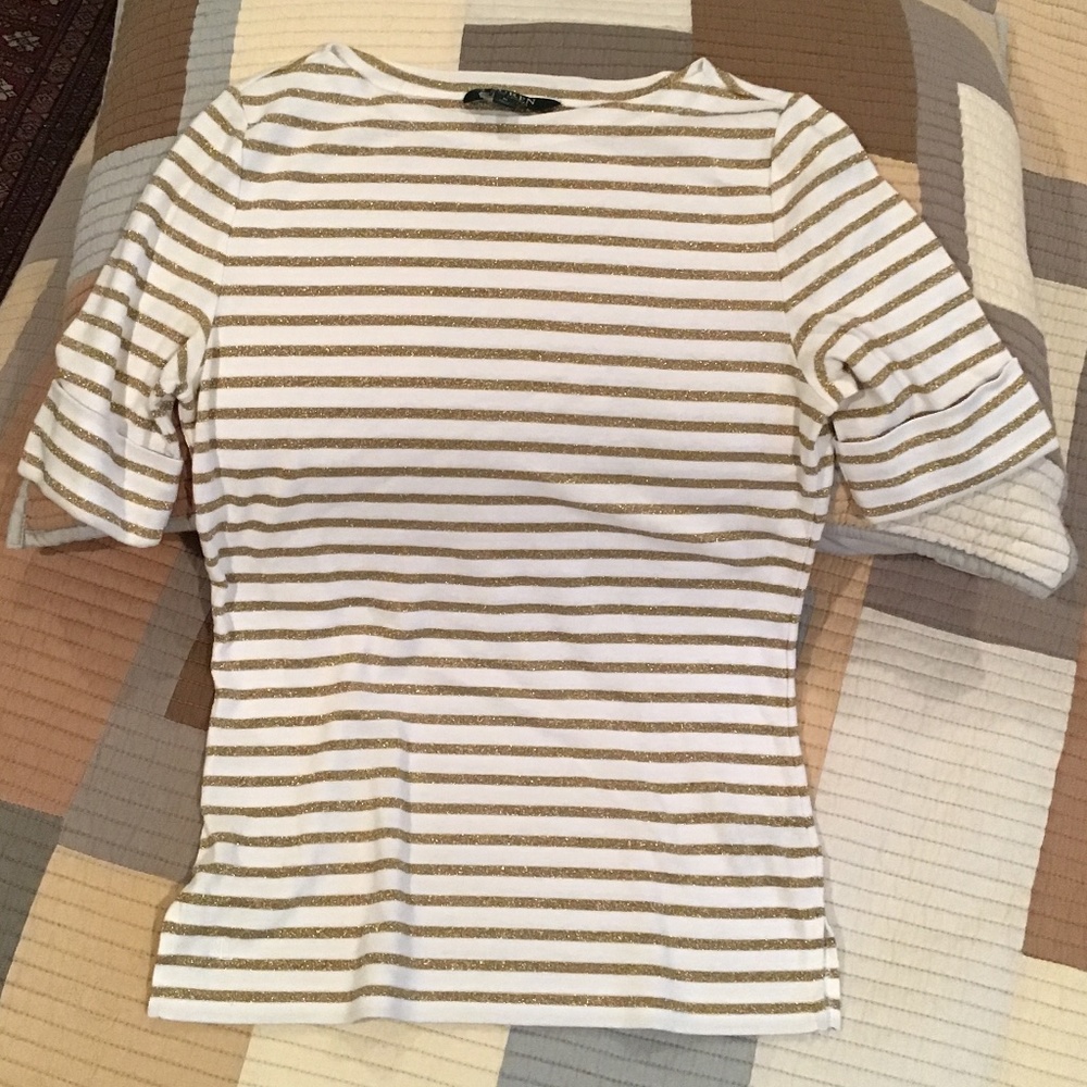 Ralph Lauren Cotton Top Striped Gold & White M